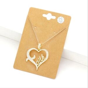 FAITH Heart Gold Pendant Necklace CZ Cute Rhinestone Crystal Charm